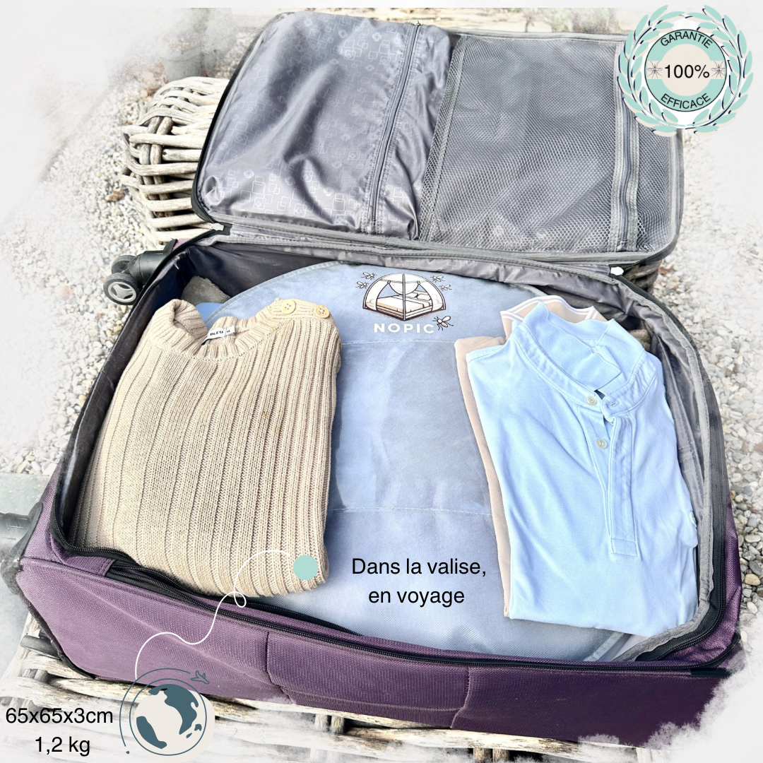 la moustiquaire de lit nopic se met dans une valise pour un voyage